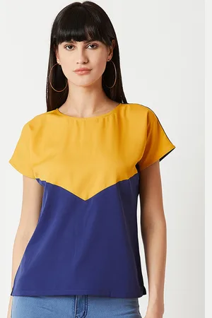Miss Chase Women Navy Blue Colourblocked Top