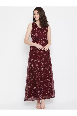 La Zoire Women Maroon Floral Printed Maxi Dress