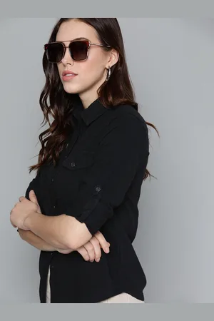 Kook N Keech Women Black Pure Cotton Casual Shirt