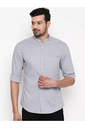 Pantaloons Men Casual T-shirts - Men Grey Slim Fit Solid Casual Shirt