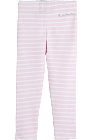 Cherry Crumble Girls Pink & White Striped Cute Knitted Ankle-Length Leggings