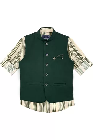 CHARCHIT Boys Green Solid Nehru Jacket With Shirt