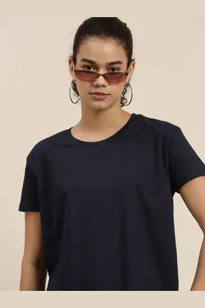 Dillinger Women Navy Blue Boxy Pure Cotton T-shirt