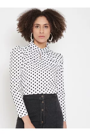 La Zoire Women White & Black Polka Dots Printed Top