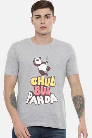 Bushirt Men Grey White Printed Round Neck Pure Cotton T-shirt