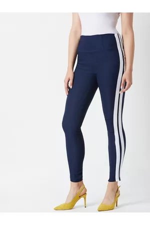 Miss Chase Women Navy Blue Solid Skinny-Fit High-Waist Treggings