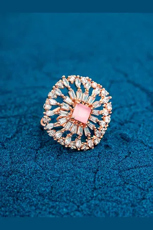 Aadita 18K Gold-Plated White & Pink AD-Studded Adjustable Finger Ring