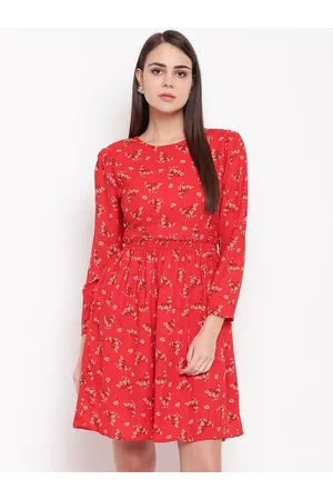 marie claire Women Red & Yellow Printed A-Line Dress
