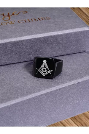 Yellow Chimes Men Black & Silver-Toned Freemason Symbol Stainless Steel Finger Ring