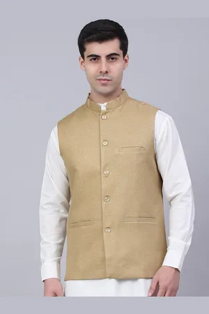 Jompers Men Beige-Colored Woven Nehru Jacket