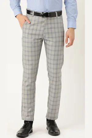 SOJANYA Men Grey & Blue Smart Regular Fit Checked Formal Trousers