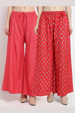 Jinfo Women Red & Pink Set Of 2 Block Printed Flared Fit Palazzos