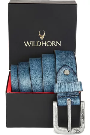 WildHorn Men Blue Textured Leather Formal Belt