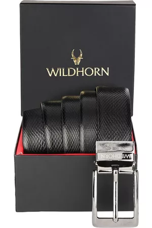 WildHorn Men Black & Brown Textured Reversible Leather Formal Belt