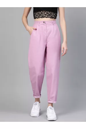 Sassafras Women Lavender Relaxed Fit Mid-Rise Clean Look Pleated Jeans