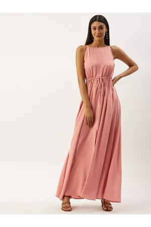 Berrylush Women Pink Solid Shoulder Strap Maxi Dress
