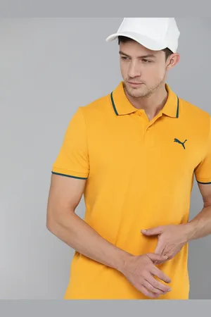 PUMA Men Mustard Yellow Polo Collar Tipping Heather Everfresh Slim Fit T-shirt