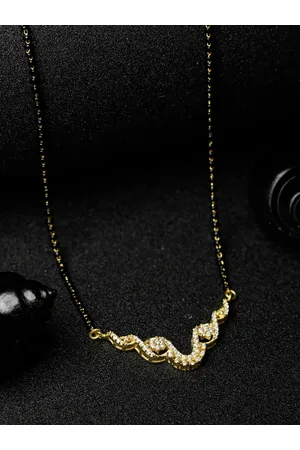 Priyaasi 925 Sterling Silver Gold-Plated & White AD-Studded & Beaded Mangalsutra