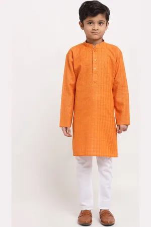 Kraft Boys Orange Regular Pure Cotton Kurta with Pyjamas
