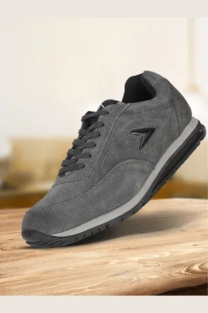 POWER Men Grey Leather Road Running Non-Marking Shoes