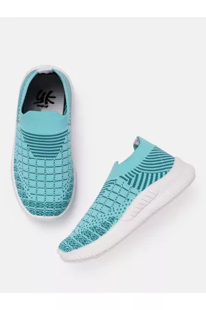 YK Girls Blue Self-Checked Slip-On Sneakers