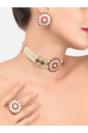 Zaveri Pearls Gold-Plated & Pink Kundan-Studded Jewellery Set