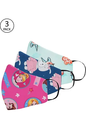 Tossido Kids Pack Of 3 Safety Cartoon Digital Printed 3-Ply 100% Cotton Premium Reusable Cloth Face Masks