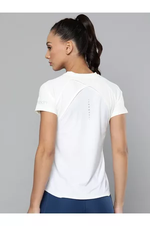 Fitkin Women White Slim Fit Self Design Training or Gym T-shirt