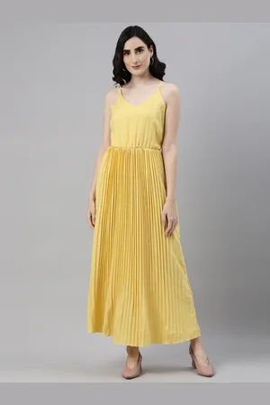 Campus Yellow Accordion Pleated Maxi Dress