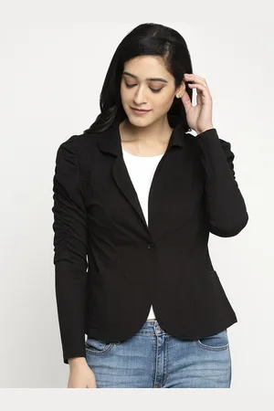 DOOR74 Women Black Solid Blazer