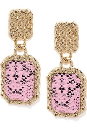 Blisscovered Pink & Gold-Toned Contemporary Drop Earrings