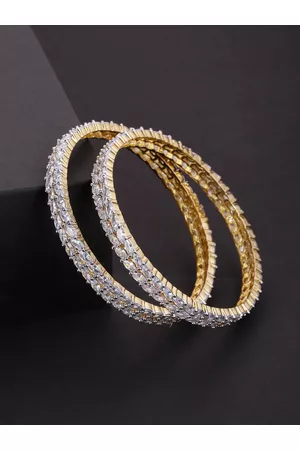 Priyaasi Set of 2 Gold-Plated Cubic Zirconia Studded Handcrafted Bangles