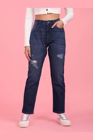 Flying Machine Women Blue Straight Fit Mildly Distressed Stretchable Jeans