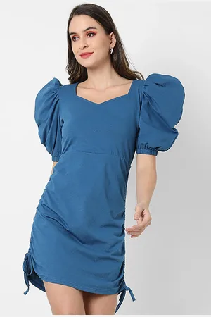 Campus Women Blue Crepe Sheath Mini Dress