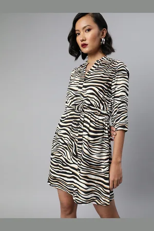 Sera Women White Printed Fit and Flare Dress