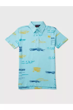 Gini and Jony Boys Blue Printed Polo Collar T-shirt