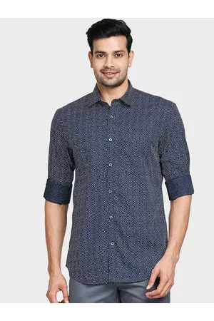 ColorPlus Men Blue Tailored Fit Opaque Printed Casual Shirt