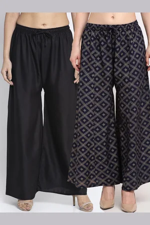 Jinfo Women Pack Of 2 Black & Navy Blue Printed Flared Knitted Ethnic Palazzos