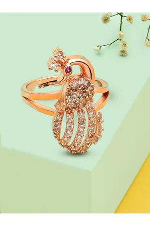 Ami Rose Gold-Plated Cubic Zirconia-Studded Peacock Inspired Adjustable Finger Ring