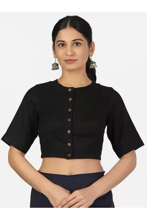 Llajja Women Black Solid Cotton Saree Blouse