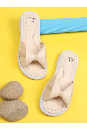 Carlton London Women Beige & White Sliders