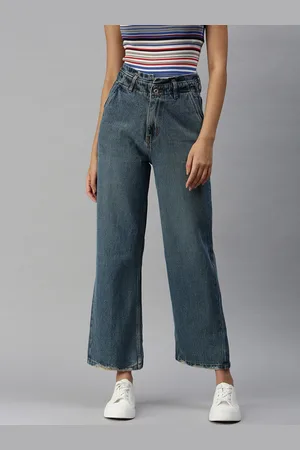SHOWOFF Women Blue Wide Leg High-Rise Light Fade Jeans