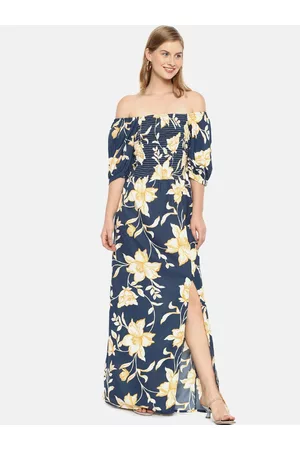 Campus Women Navy Blue Floral Printed Maxi Dress