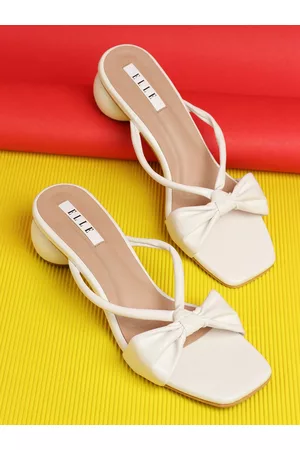 Elle White Block Sandals with Bows