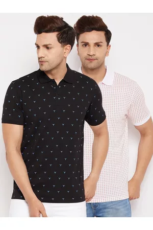 WILD WEST Men Navy Blue & White Set Of 2 Printed Polo Collar T-shirt