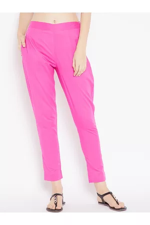 Aujjessa Women Pink Smart Pure Cotton Trousers