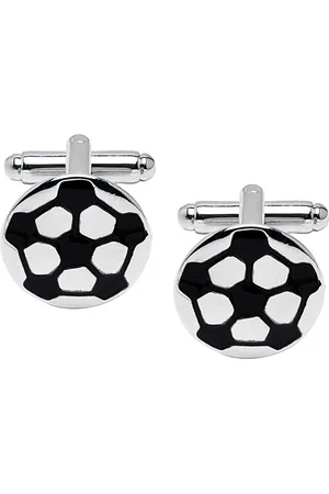 Bodha Silver-Toned & Black Quirky Football Design Cufflink
