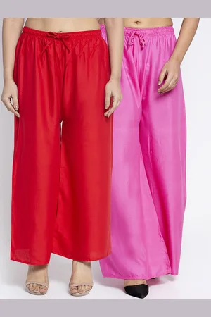 Jinfo Women Red & Pink Set Of 2 Solid Flared Fit Palazzo