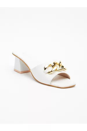 Tokyo Talkies White Embellished Party Block Heels