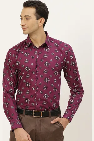 SOJANYA Men Burgundy & Black Pure Cotton Classic Floral Printed Formal Shirt